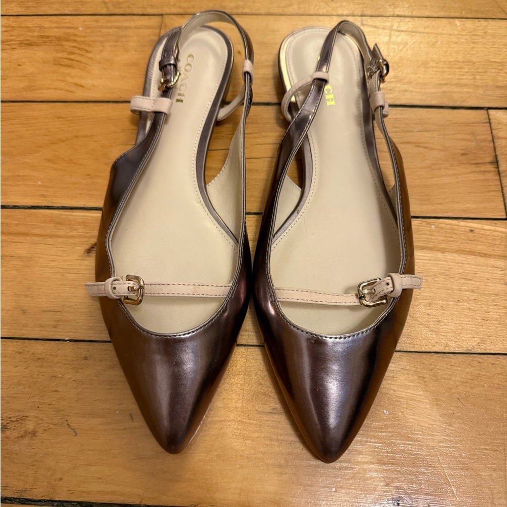 NEW Coach Wooster Mirror Metallic Slingback Flats - Picture 2 of 5